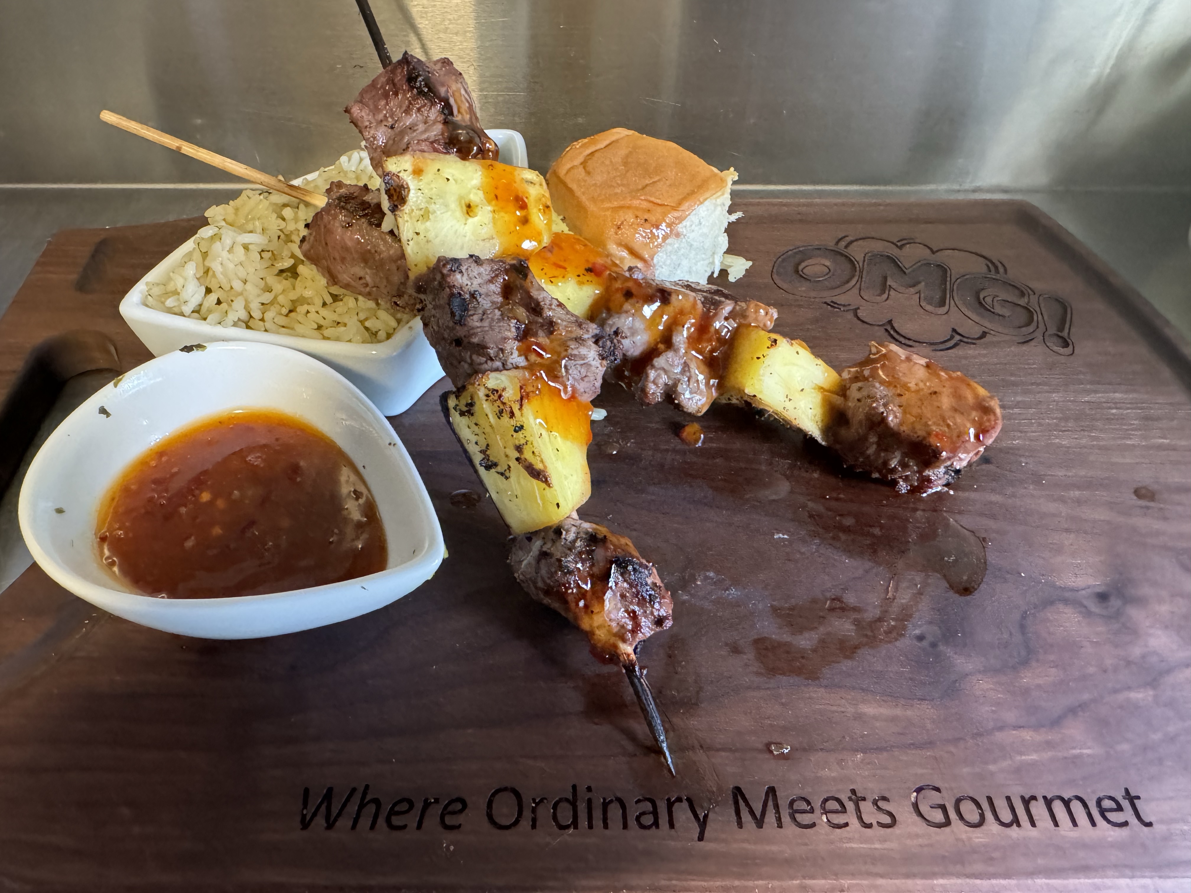 OMG grilled kabobs with dipping sauce